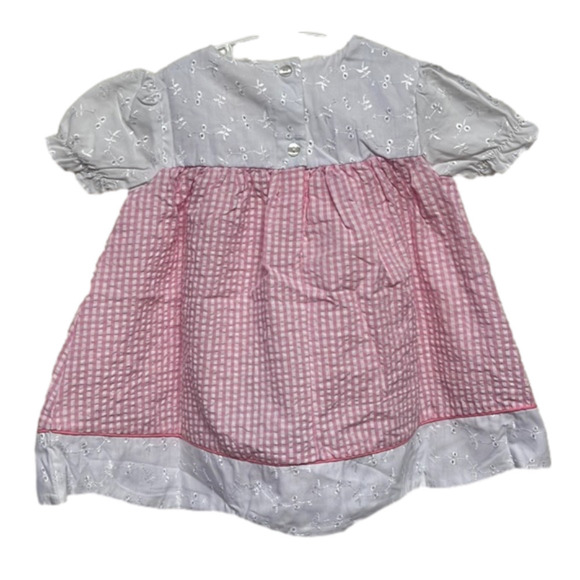 NEW Vintage Toddler Pink Plaid Seersucker White Eyelet Cottagecore Prairie Dress - Picture 2 of 7
